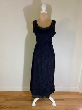 April Cornell 90s Black Velvet Beaded Two-Piece Set Skirt Top Witchy Small